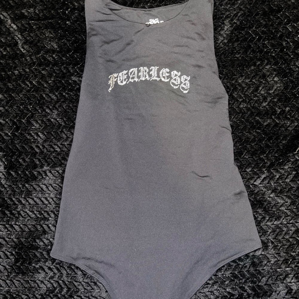 Black Bodysuit with Fearless Graphic